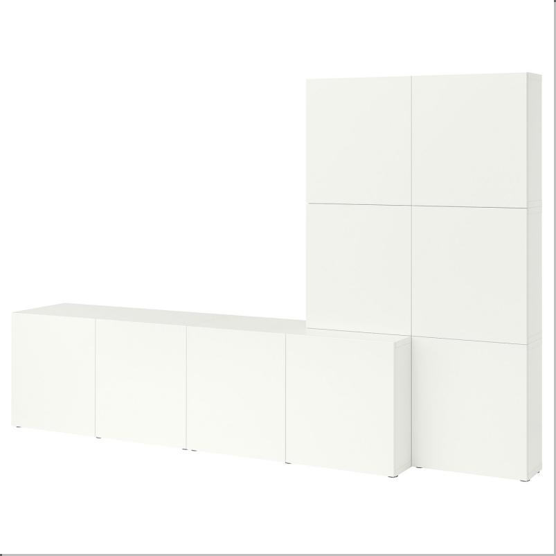 BESTA ベストー 収納コンビネーション 扉付 - ホワイト ラップヴィーケン/ホワイト 300x42x193cm