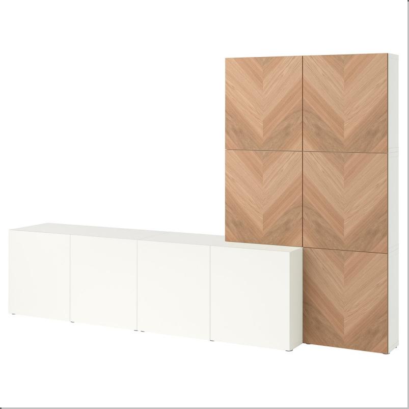 BESTA ベストー 収納コンビネーション 扉付 - ホワイト ラップヴィーケン/ヘデヴィーケン オーク 300x42x193cm