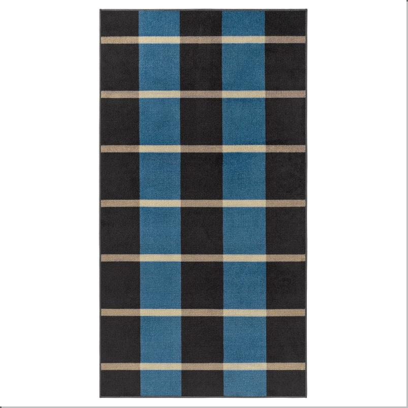 ARBETSZON アルベートソン ラグ パイル短 - グレー ブルー/チェック 80x150cm