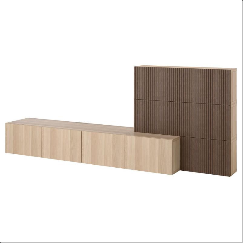 BESTA ベストー メディア収納コンビネーション - ホワイトステインオーク調 ラップヴィーケン/ビョルケヴィーケン ブラウン 300x42x114cm