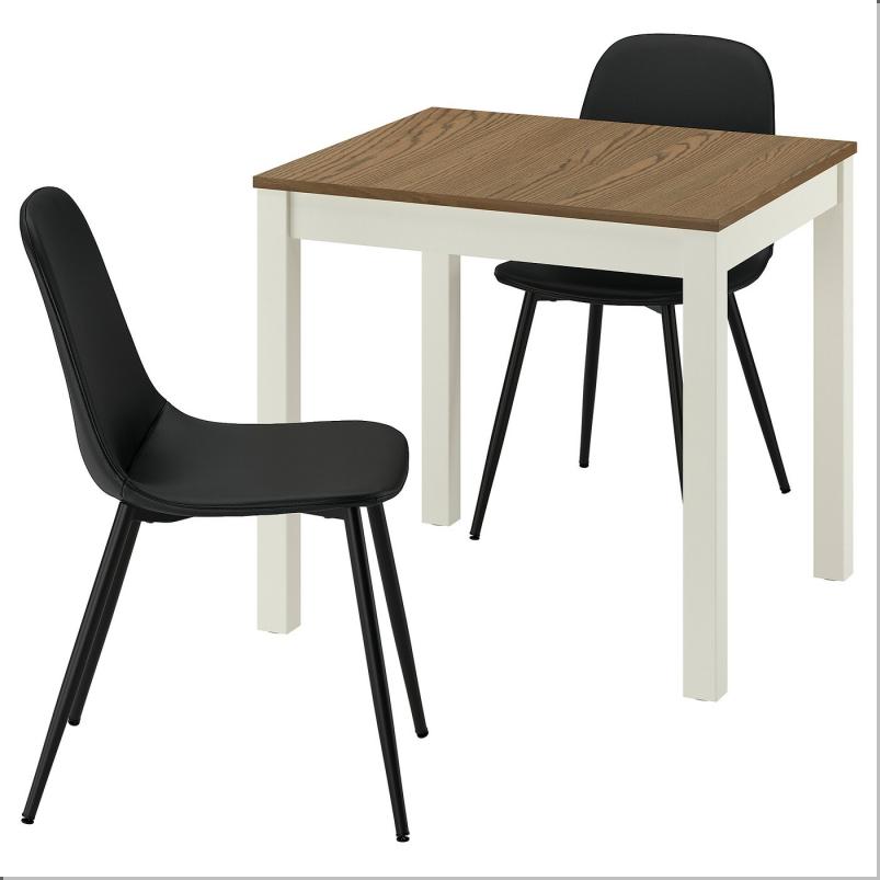 ÅLHULT オールフルト / NORDMANSSKÄR ノルドマンスシェール テーブル&チェア2脚 - ベージュ/ブラウン/ボームスタード ブラック ブラック 80x74 cm
