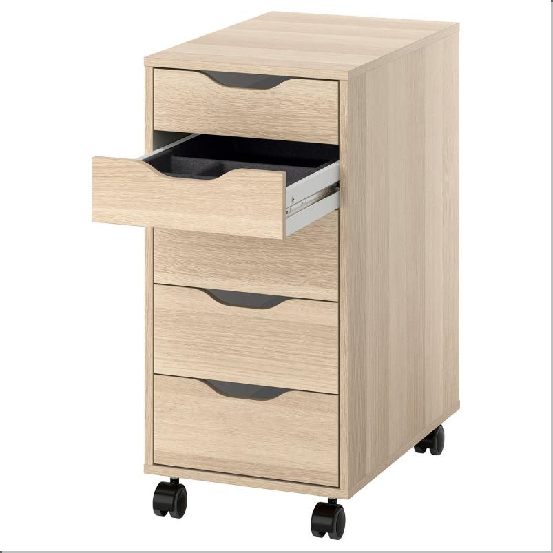 ALEX アレクス 引き出しユニット キャスター付き - インサート付き ホワイトステインオーク調/ブラック 36x76 cm