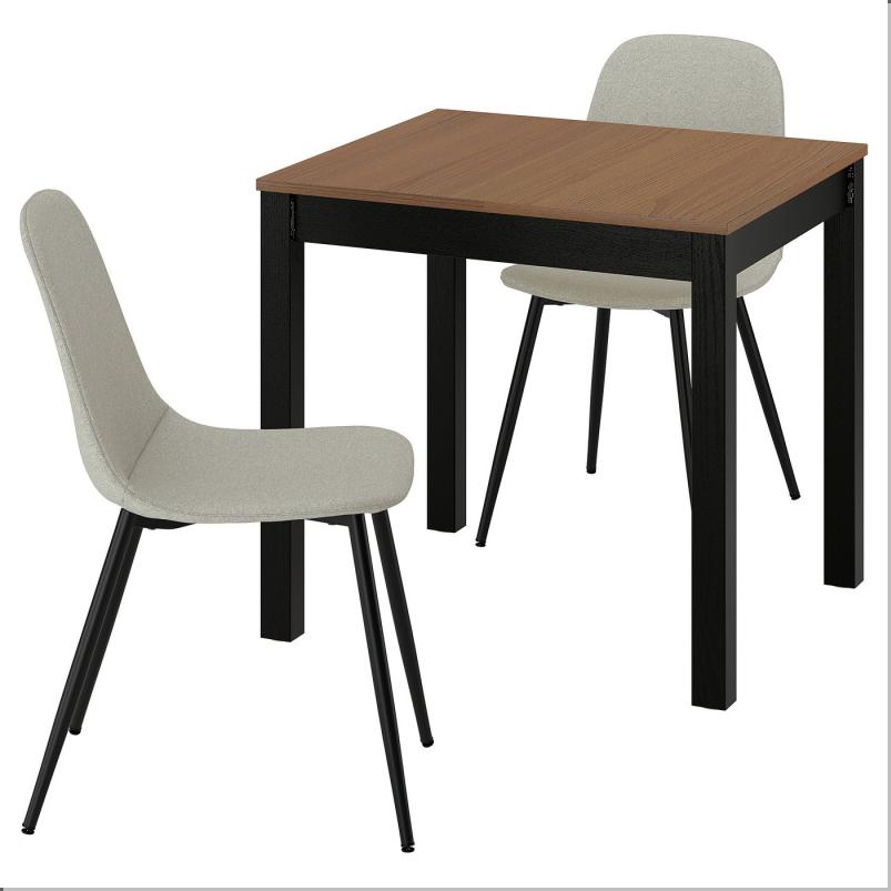 ÅLHULT オールフルト / NORDMANSSKÄR ノルドマンスシェール テーブル&チェア2脚 - ブラック/ブラウン/トネルード グレー ブラック 80x74 cm